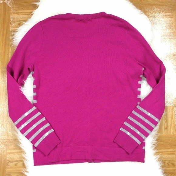 NEW Gap Striped Wool Cardigan Sweater Sequin Medium Purple - Picture 3 of 7